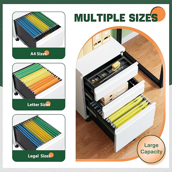 Letaya 3 Drawer Mobile File Cabinet - Image 6