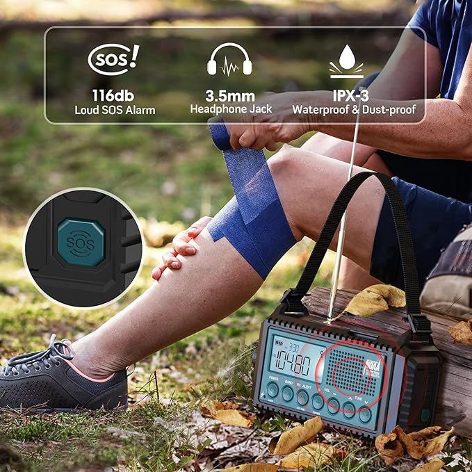 Emergency Weather Radio with AM/FM/NOAA/SW, 5 Ways Powered Solar Hand Crank - Image 5