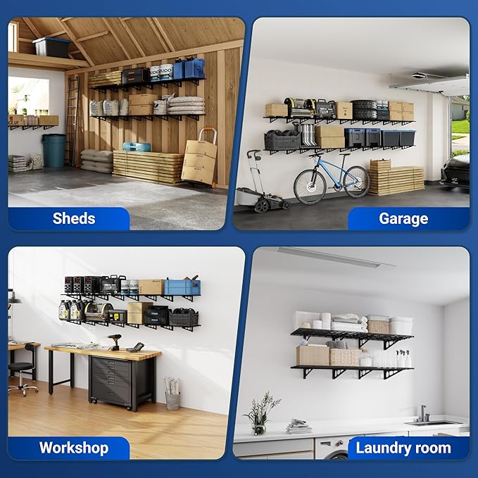 FLEXIMOUNTS 2-Pack 2x6ft Garage Shelving 24-inch-by-72-inch Wall Shelf Garage - Image 9