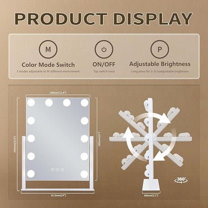 Vanity Makeup Mirror with Lights, 3 Color Lighting Modes Detachable 10X - Image 4