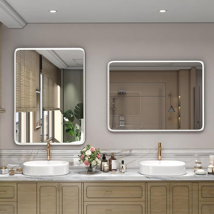 30x36 Inch Silver Bathroom Mirror, Brushed Silver Metal Frame Mirror, Rounded - Image 5