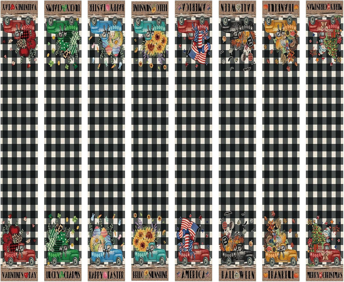 8 Pcs Truck Holiday Table Runners 72 Inches Long, Rustic Truck Fall Winter Ha...