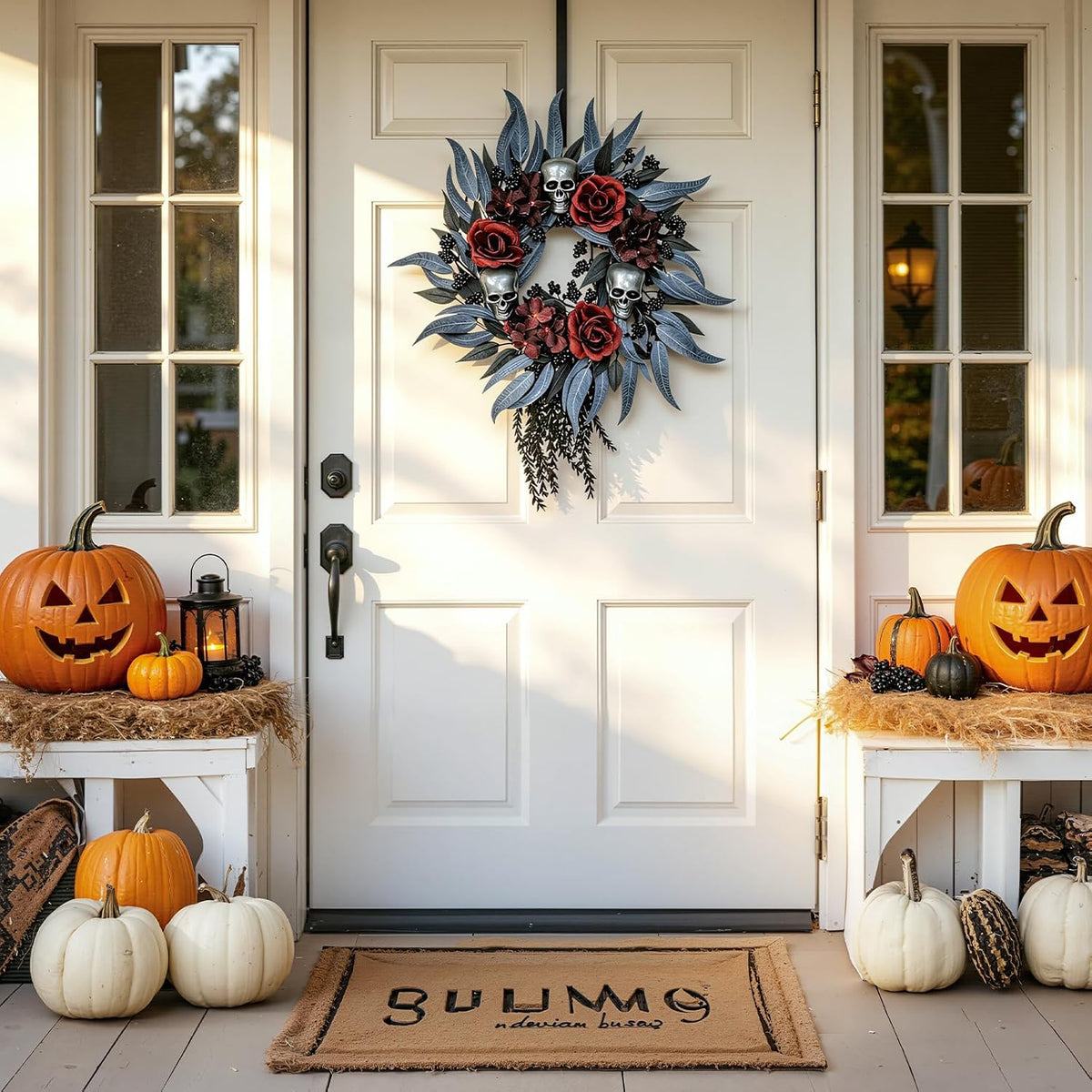 22" Halloween Wreath for Front Door, Gothic Halloween Decor Indoor