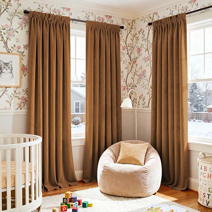 Lazzzy Velvet Blackout Curtains Thermal Insulated Room Window Drapes Super Soft - Image 8
