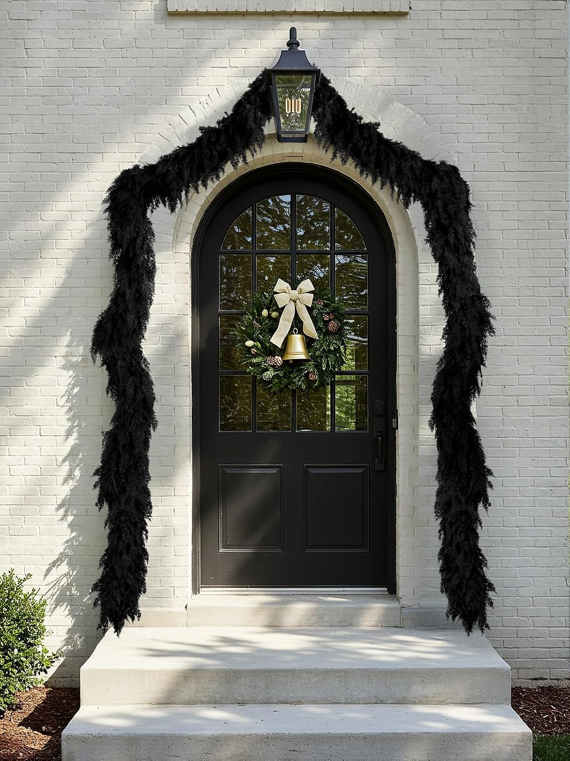 2PCS 9FT Halloween Cedar Garland, Black Real Touch Christmas Decorations