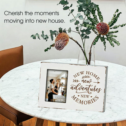 Yudarte Housewarming Gifts For New Home - Engraved White Rustic Picture Frame 4x6 Inches Photo - Unique First Time House Owner Gifts for Men and Women