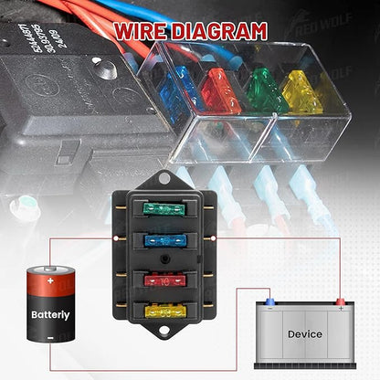 RED WOLF 4 Way Blade Fuse Block Box Holder w/Standard Circuit 10V-32V DC - Image 3