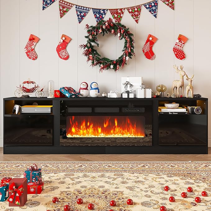 Fireplace TV Stand with 36" Electric Fireplace, LED Light Entertainment Center - Image 2