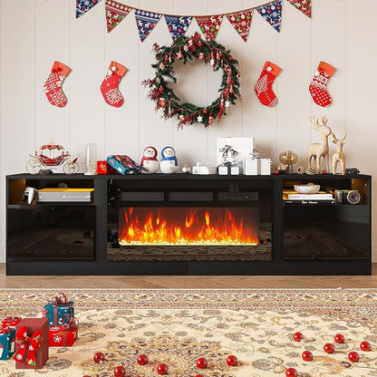 Fireplace TV Stand with 36" Electric Fireplace, LED Light Entertainment Center - Image 2