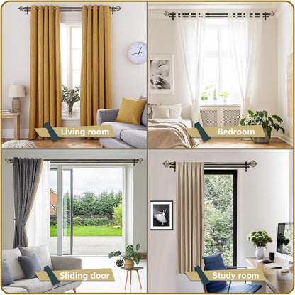 KAMANINA Double Curtain Rods for Windows 72 to 144 Inch, Adjustable, Bronze | Heavy Duty 1 Inch, Adjustable, Long Dual Drapery Rod for Living Room, Bedroom, Easy Install, Decorative Marbled Finials