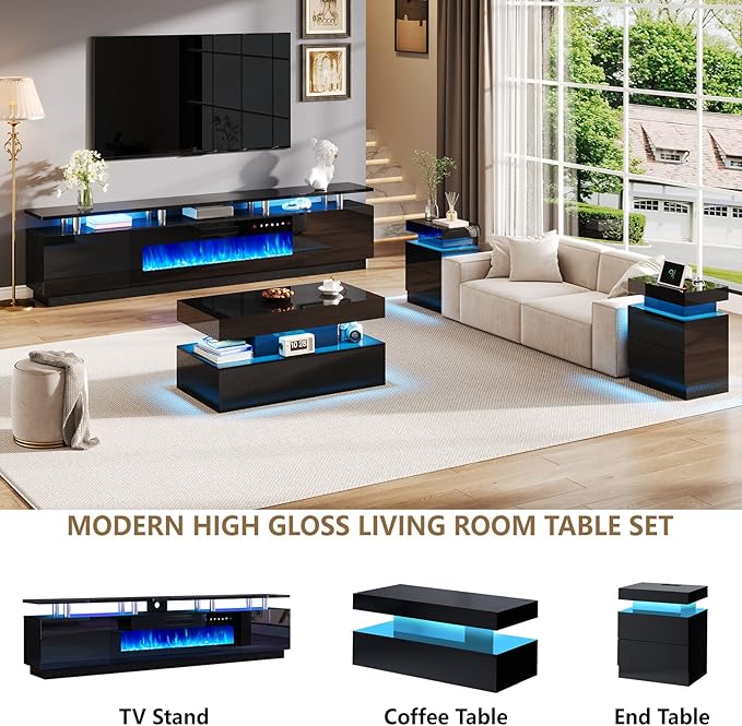AMERLIFE 90" High Gloss 2 Tier TV Stand - Image 8