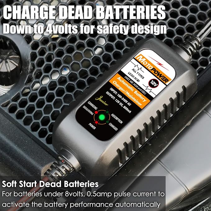 MOTOPOWER MP00205A 12V 800mA Automatic Battery Charger, Maintainer, Trickle and - Image 2