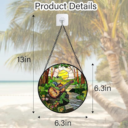 DASTOLL Stained Glass Window Hanging, Frog Playing Guitar Suncatcher Diamond - Image 4