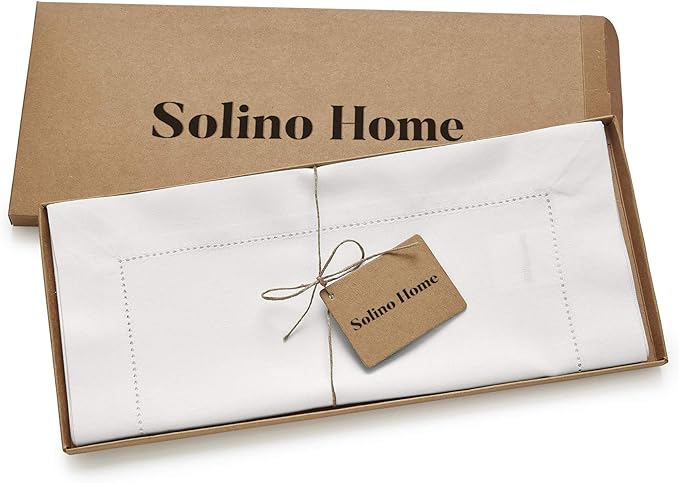 Solino Home White Table Runner 60 Inches - Cotton Linen Hemstitch Coffee Tabl...