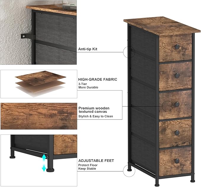 GiftGo Narrow Dresser Vertical Slim Dresser Chest of Drawers Skinny Storage - Image 5