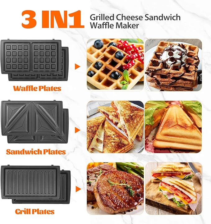 Aigostar Sandwich Maker Panini Press Grill, 3 in 1 Waffle Maker - Image 2