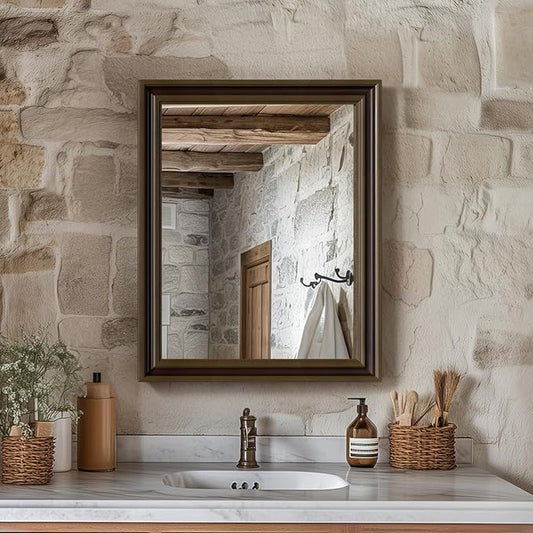 Retro Copper Effect Framed Wall Mirror, 16x20 Rectangle Mirror, by Ultrue