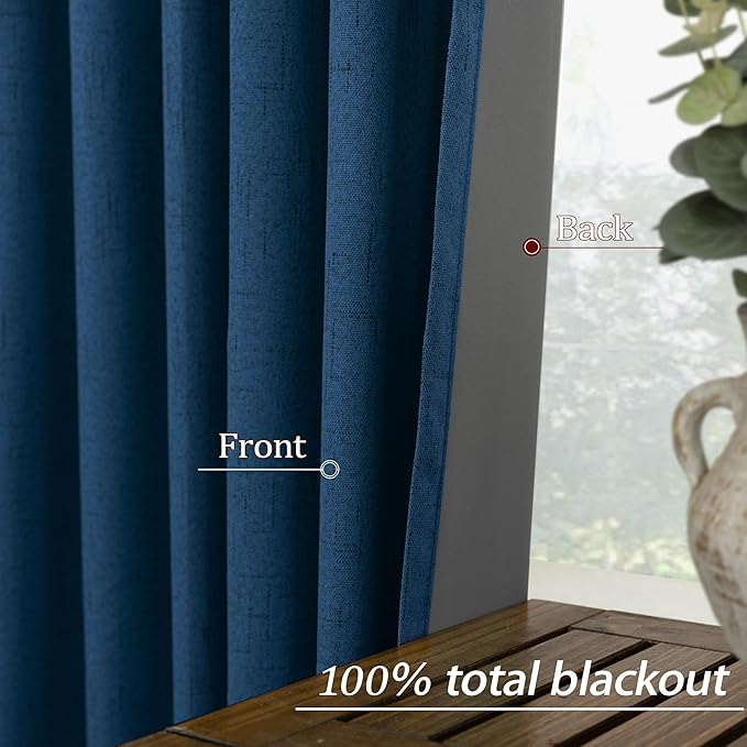 KOUFALL Navy Blue Curtains 108 Inches Long Blackout Linen Back Tab Pleated - Image 5