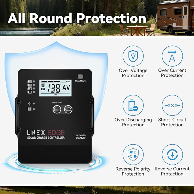 Solar Charge Controller with Flush Mount Design, 6 Stage Charging with LCD - Image 6