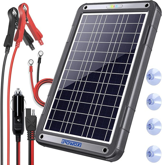 POWOXI 12V Solar Car Battery Charger: 12W Solar Trickle Charger Maintainer by POWOXI