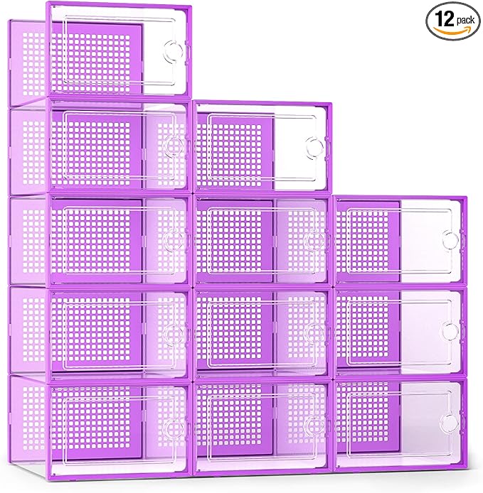 Kuject X-Large Shoe Storage Boxes Organizers Clear Plastic Stackable 12 Pack by Kuject