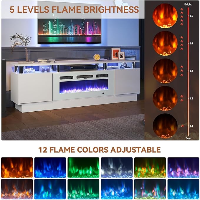 Fireplace TV Stand with Two Hinged Doors - Image 5