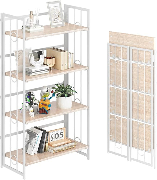4NM No Assembly 4 Tiers Folding Bookshelf, 47.2" H Foldable Storage Shelves by 4NM