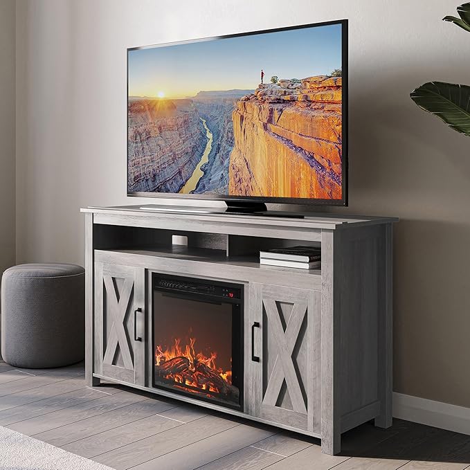 BELLEZE Modern 48" Barn Door Wood TV Stand - Image 2
