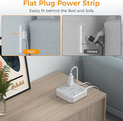 Surge Protector Power Strip, TESSAN 5 ft Extension Cord Flat Plug - Image 3