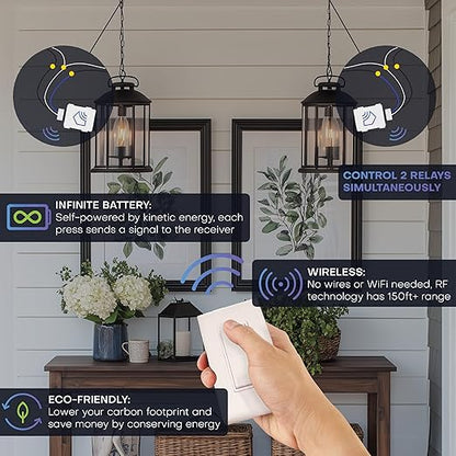 RunLessWire 2 Fixture Battery-Free DIY Kinetic Wireless Light Switch Kit 150ft - Image 3