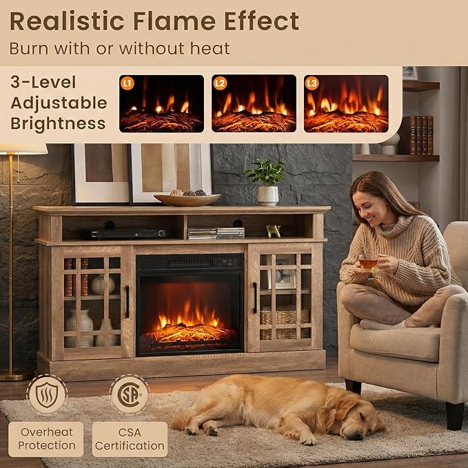 SIMOE 48 Inch Electric Fireplace TV Stand, TV Console - Image 2