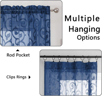 Furman Blue Sheer Curtains Tiers 36 inch Length, Light Filtering Soft Airy Clear Cafe Curtains Tier for Living Room Bedroom Farmhouse Small Windows Half Curtains, 2 Pcs, Each 40Wx36L inch