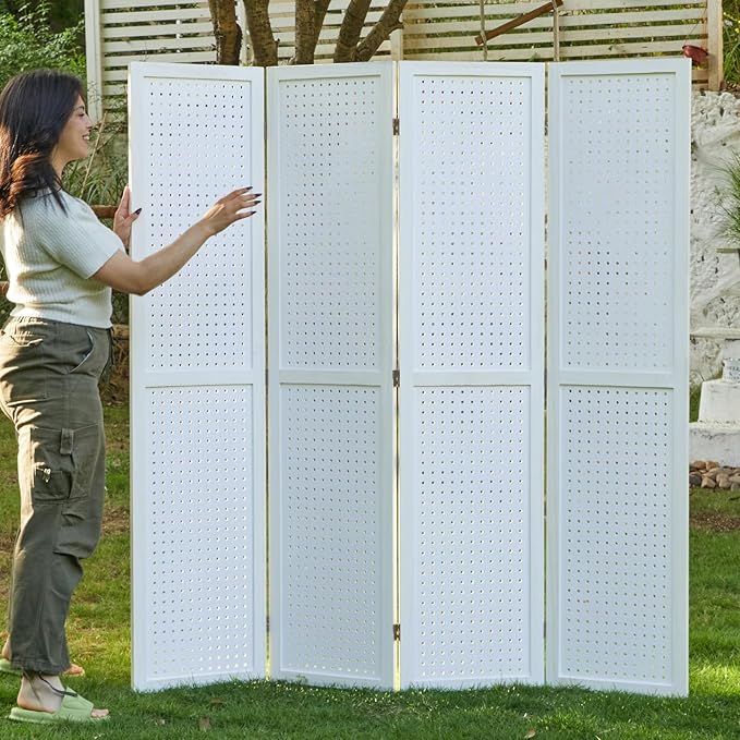Room Divider Freestanding Folding Pegboard Privacy Screen 4-Panel Display Stand - Image 8