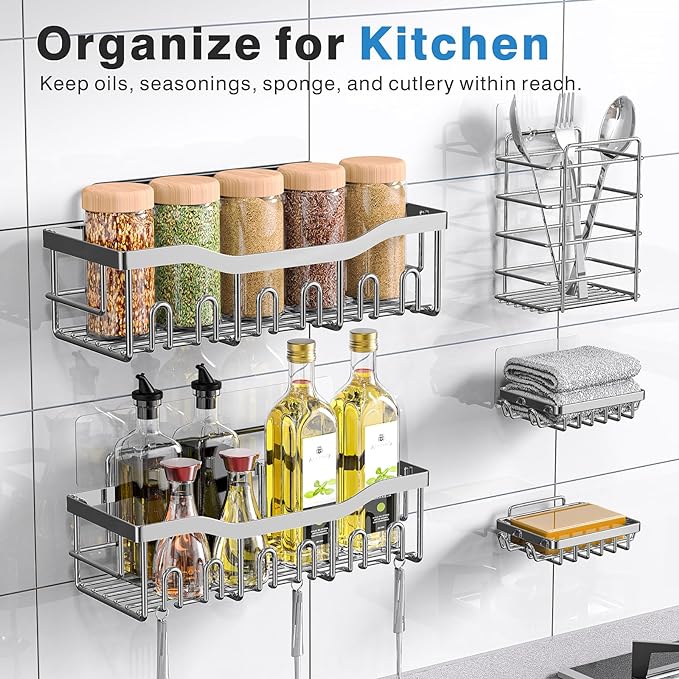 EUDELE 5-Pack Rustproof Stainless Steel Shower Caddy – No Drill Adhesive - Image 7
