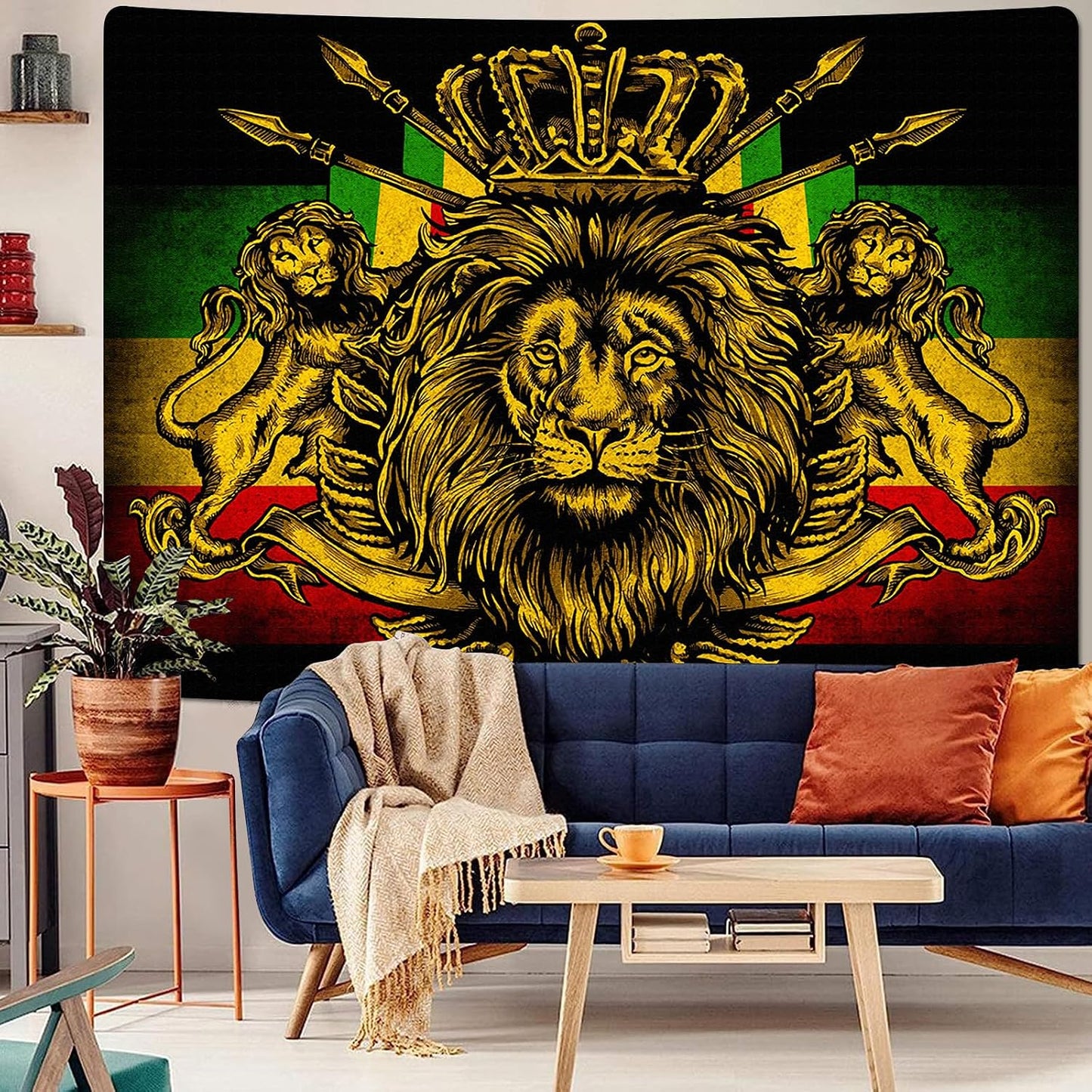 F-FUN SOUL Rasta Rastafarian Tapestry, 40x30inches, Lion Crown Flag Hippie Art Wall Hanging Tapestries for Living Room Bedroom Decor Banner