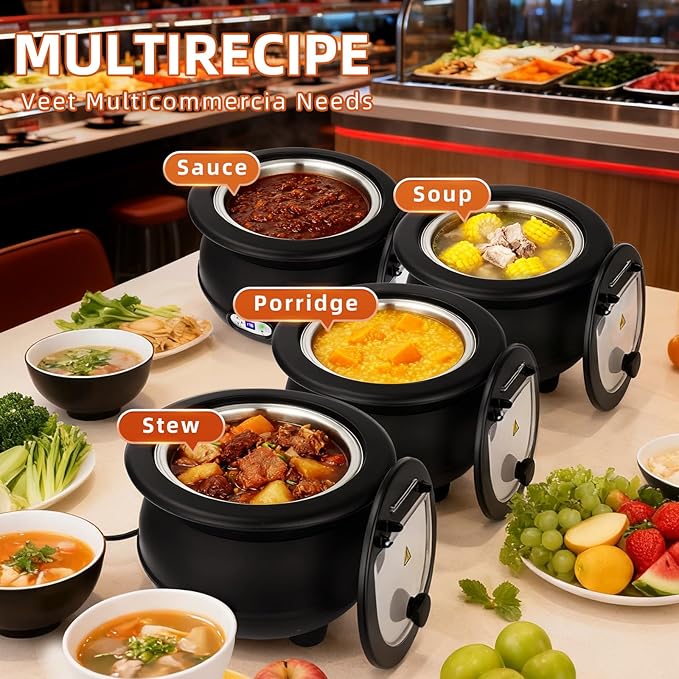 YUANHAO 8 Qt. Black Soup Kettle Warmer - 120V - Image 3