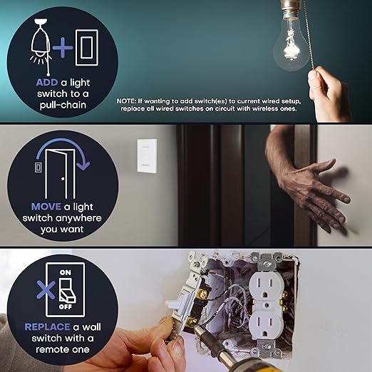 RunLessWire Single Pole Battery-Free DIY Wireless Light Switch Kit 150ft RF - Image 3