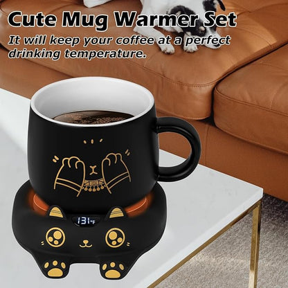 PUSEE Coffee Mug Warmer & Cute Cat Mug Set, Coffee Cup Warmer - Image 3
