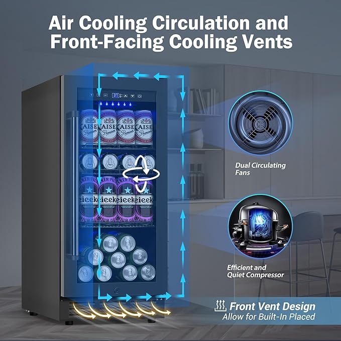 Beverage Refrigerator Cooler, 15 Inch 130 Cans Under Counter Refrigerator Beer - Image 3