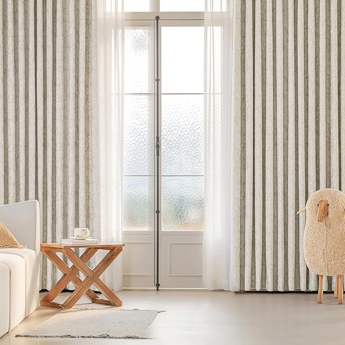 Beauoop Beige Floral Jacquard Blackout Curtains 63 Inches Long 2 Panels - Image 8