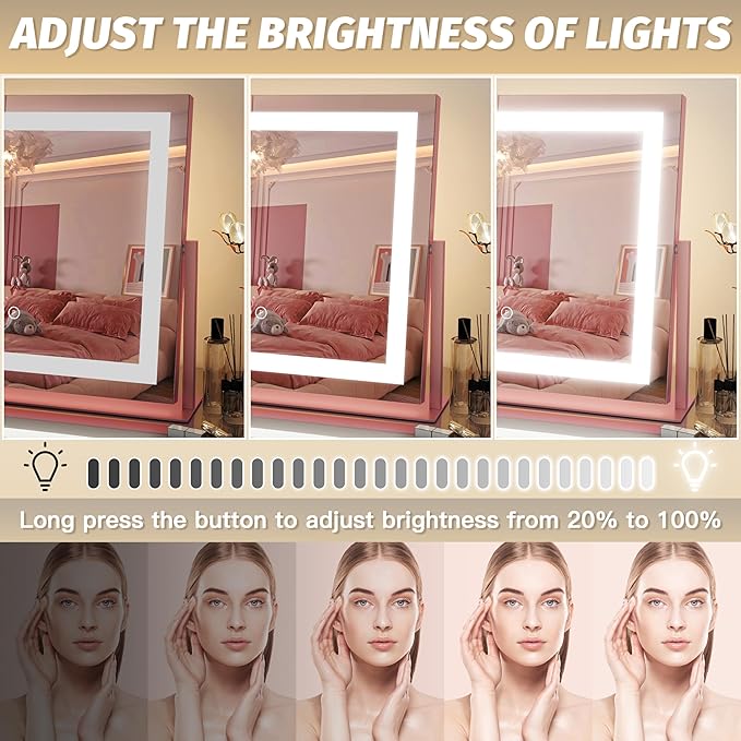 FENNIO Vanity Mirror with Lights 22''x18'' Makeup Mirror with Lights, Lighted - Image 3