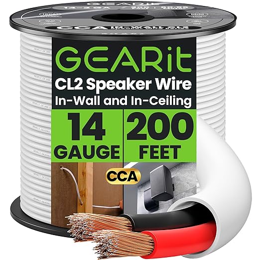 GEARit 14 Gauge Speaker Wire, CL2 Rated in-Wall Fire Safety Wire, 2 Conductors by GEARit