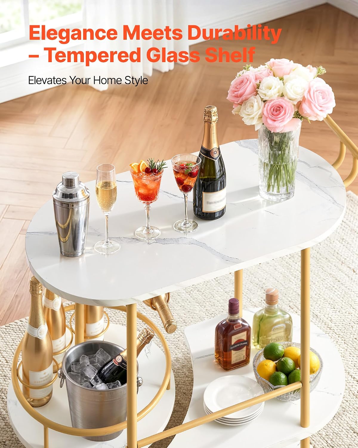 VEVOR Bar Cart, 3 Tiers Home Kitchen Serving Carts, Modern Round Rolling Util...