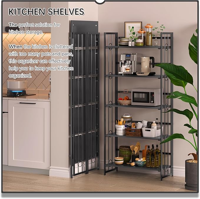 4NM No Assembly 5 Tiers Folding Bookshelf, 59.4" H Foldable Storage Shelves - Image 4