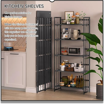 4NM No Assembly 5 Tiers Folding Bookshelf, 59.4" H Foldable Storage Shelves - Image 4