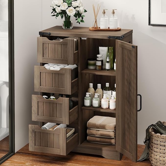 Vabches Farmhouse Bathroom Cabinet, Freestanding Storage Cabinet - Image 4