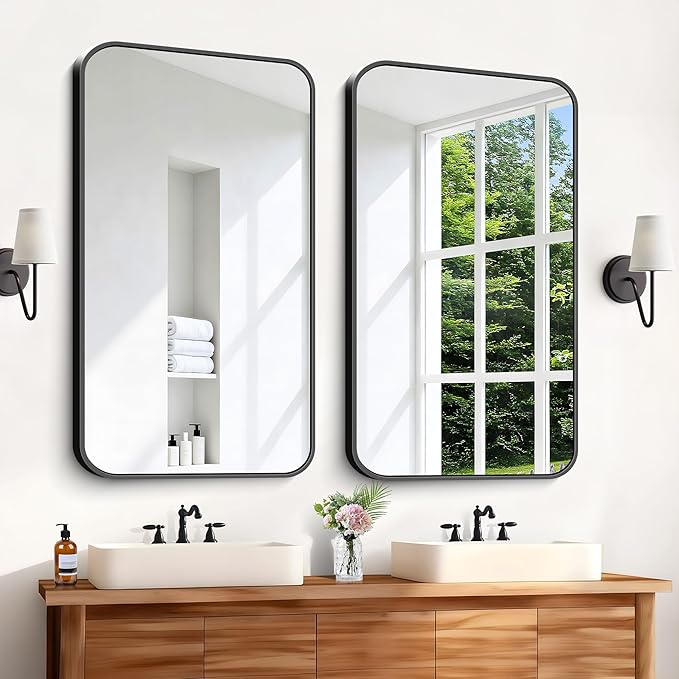 Black Bathroom Mirror, 28x42 inch Aluminum Metal Frame Rectangular Vanity Mirror - Image 8