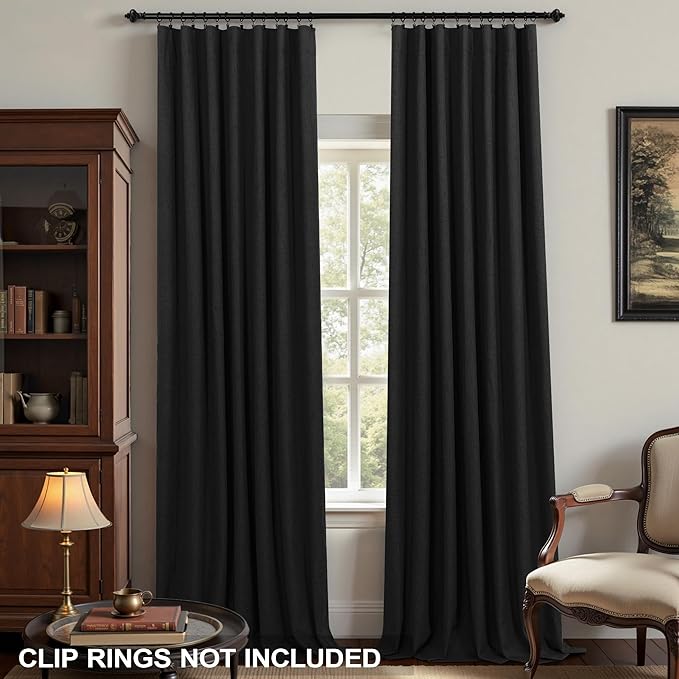 KOUFALL Black Linen Blackout Curtains 96 Inches Long - Image 3