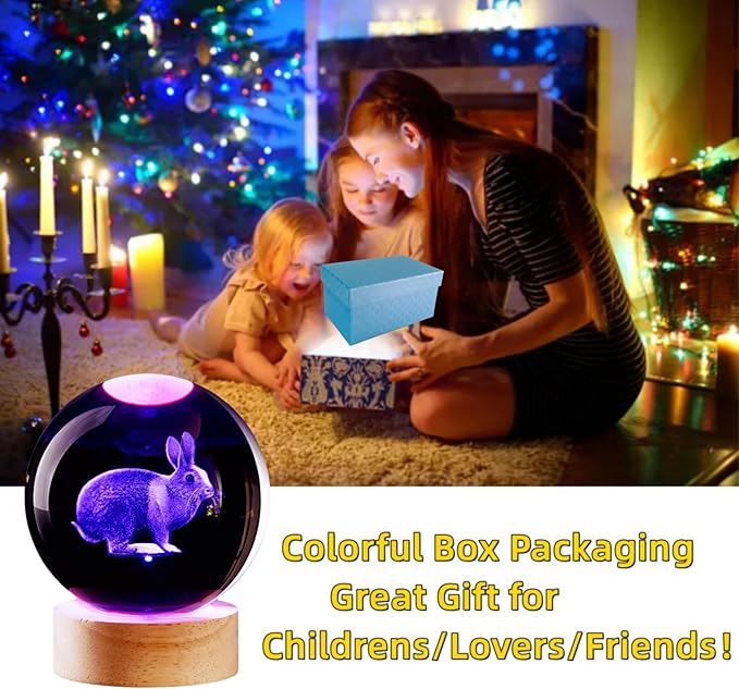 3D Crystal Ball Lamp with Lifelike LED Rabbit, 16 Color Changing Light - Image 5