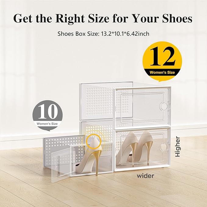 Kuject X-Large Shoe Storage Boxes Organizers Clear Plastic Stackable 12 Pack - Image 2